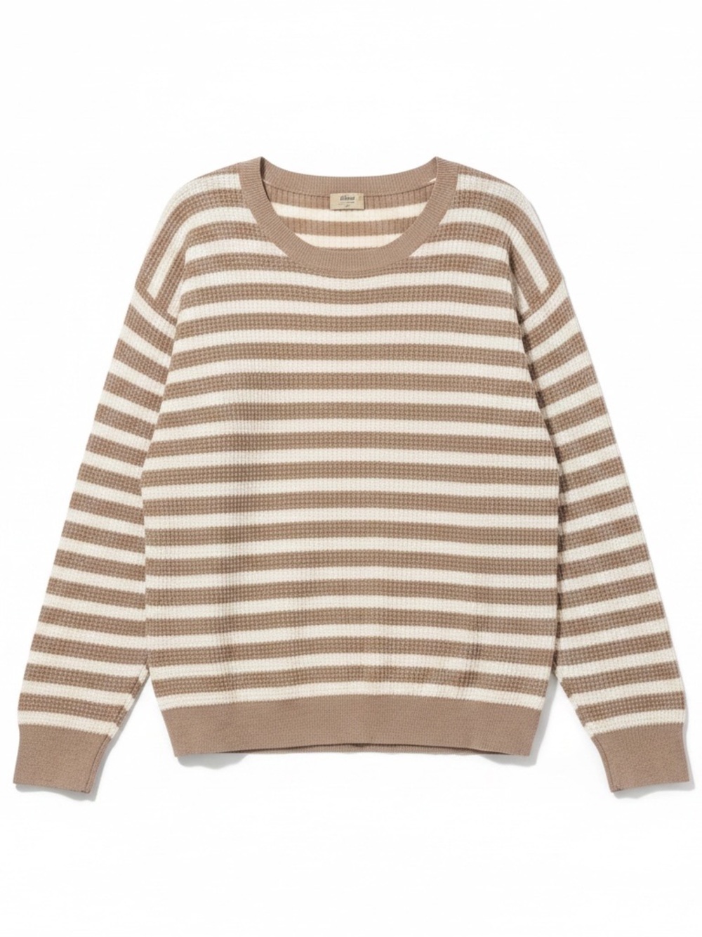 J. Crew Beige and Cream Striped Crewneck Sweater with Green Heart Elbow Patch - Picture 2 of 5